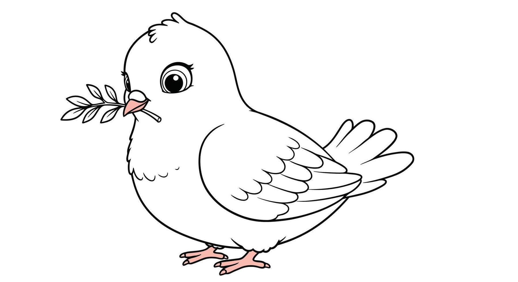 Sweet Little Dove Cartoon Character Simple Coloring Page for Children vector