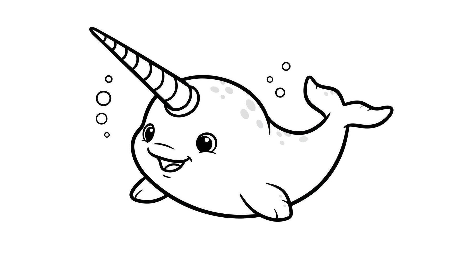 Adorable Baby Narwhal Cartoon Ocean Animal Kids Arctic Outline Coloring Page vector