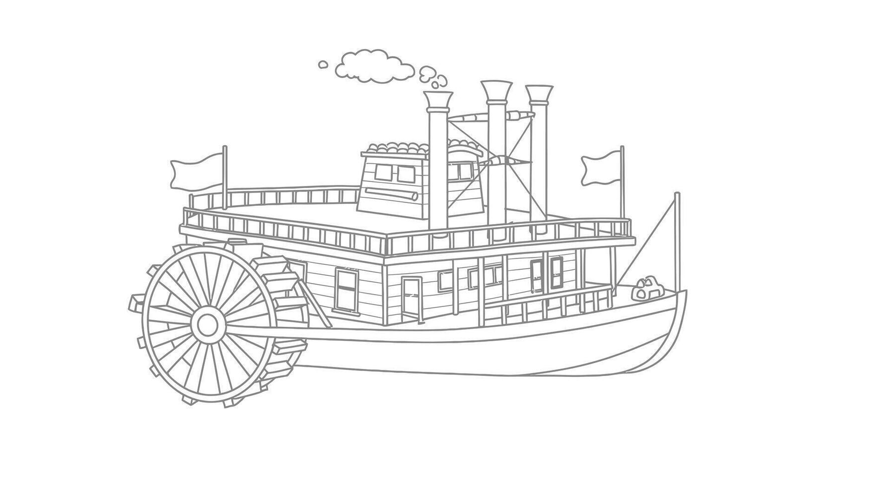 Historic Civil War Era Riverboat Kids Coloring Page for Learning Fun vector