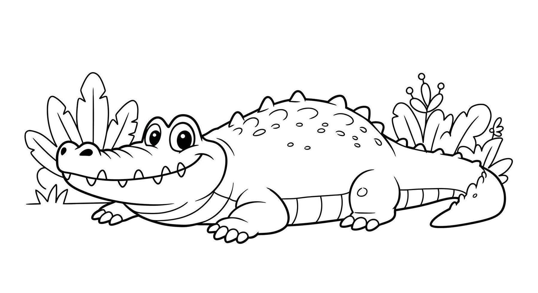 Amiable Friendly Crocodile Cartoon Coloring Page for Kids vector