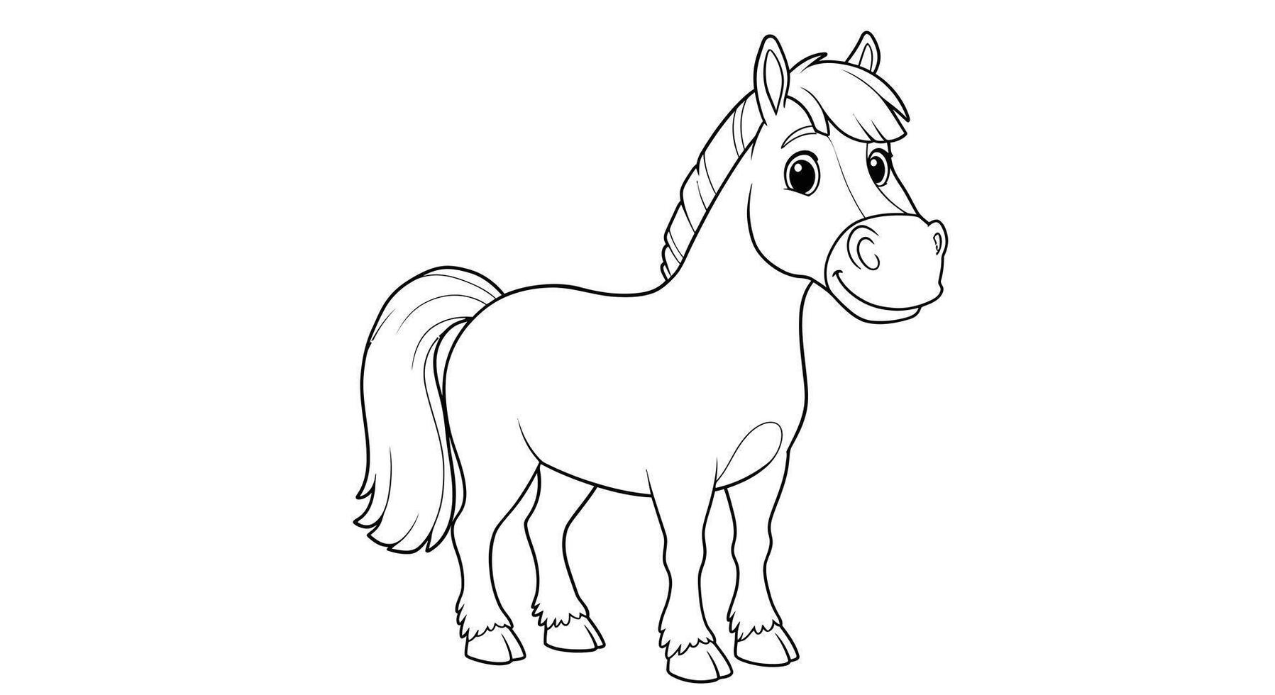 Gentle Horse Cartoon Character Farm Animal Coloring Page for Children vector