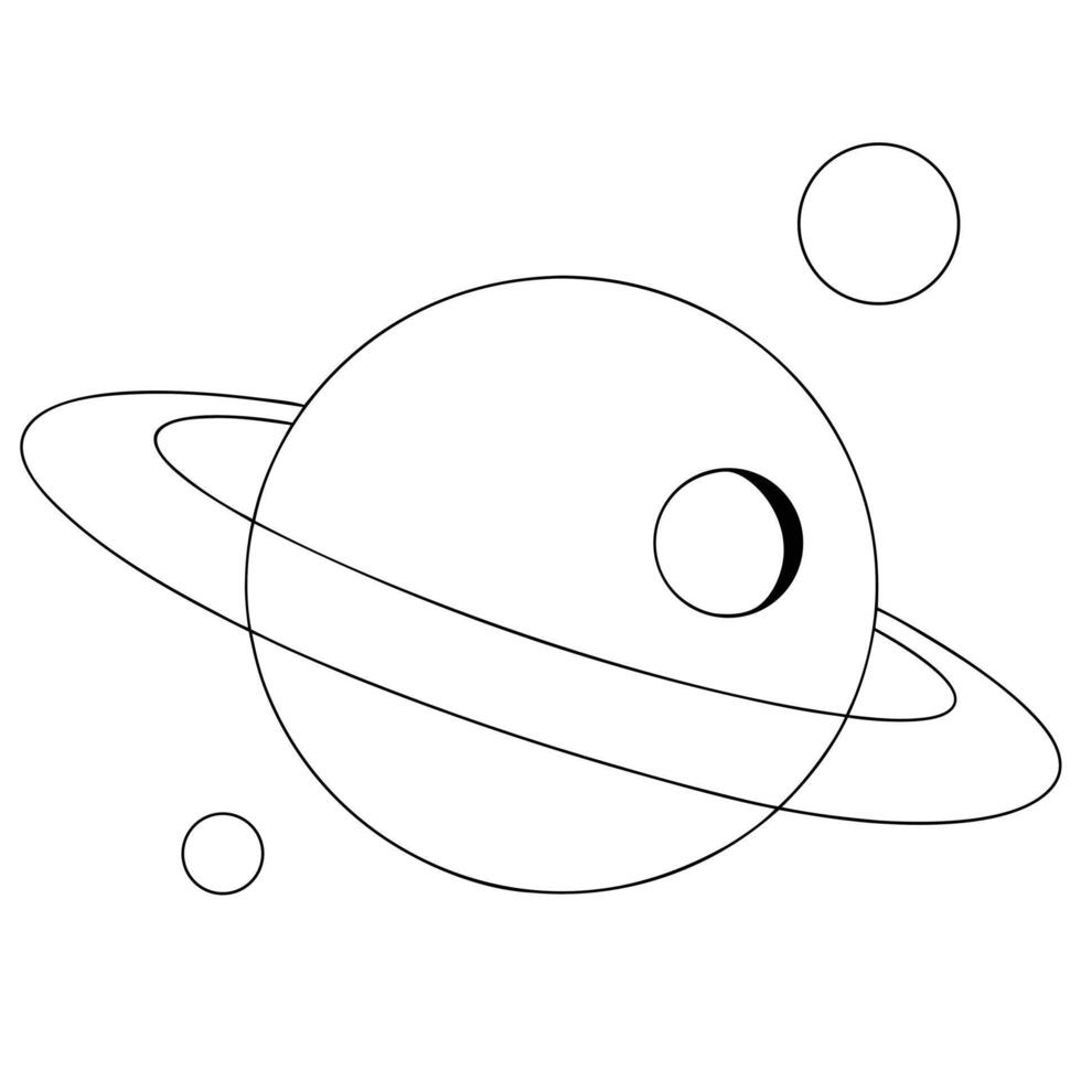 Simple Line Drawing of a Ringed Planet with Three Moons vector