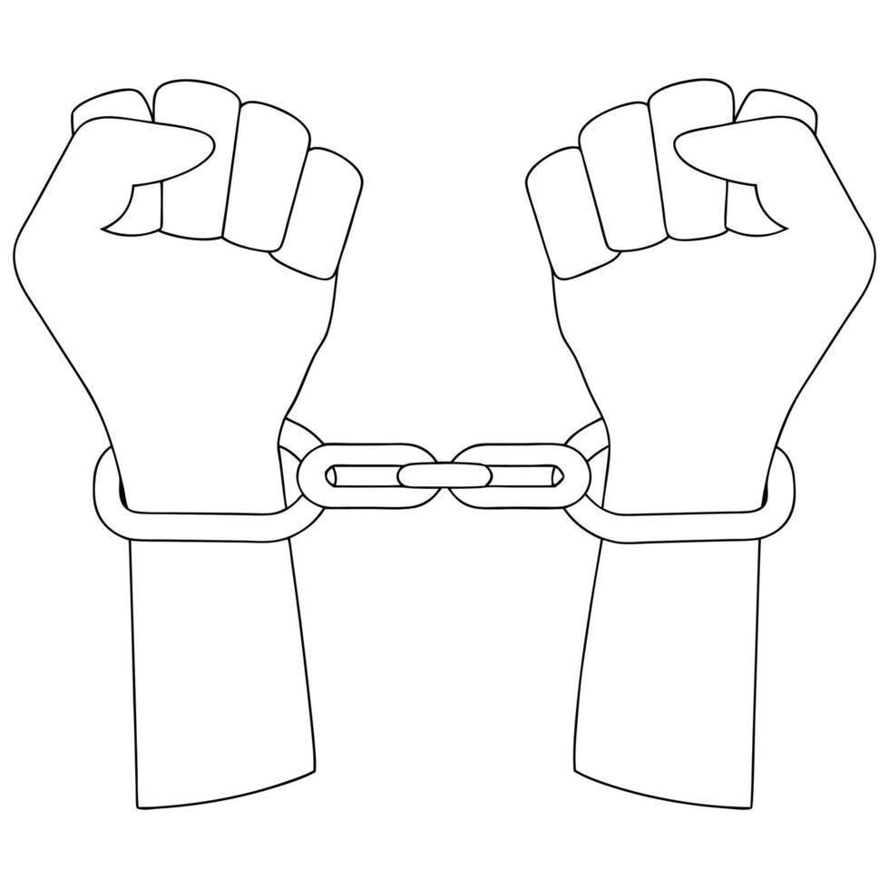 Line art illustration of two fists connected by a chain vector