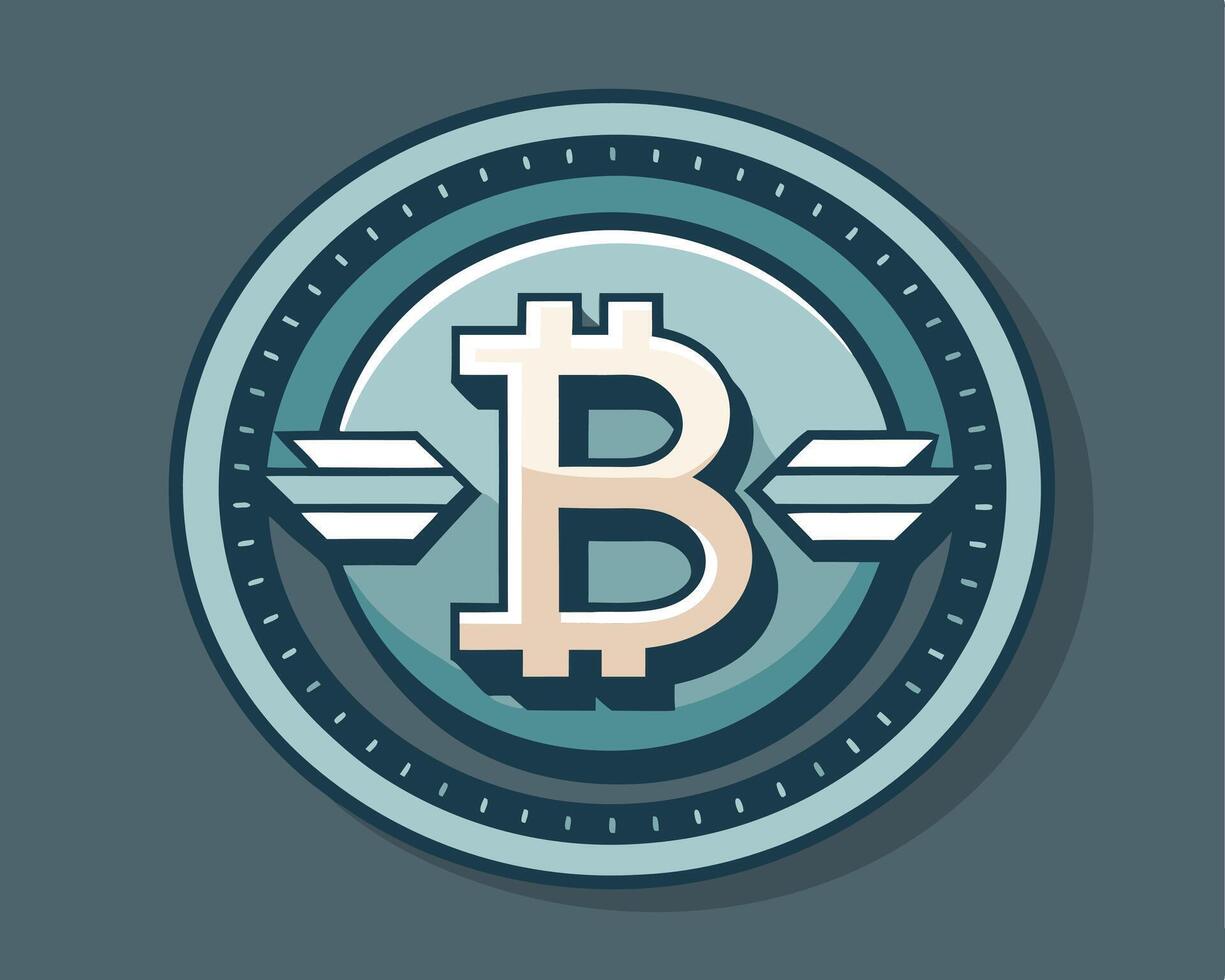 Bitcoin Cryptocurrency Logo with Wings in a Teal and Beige Color Scheme vector