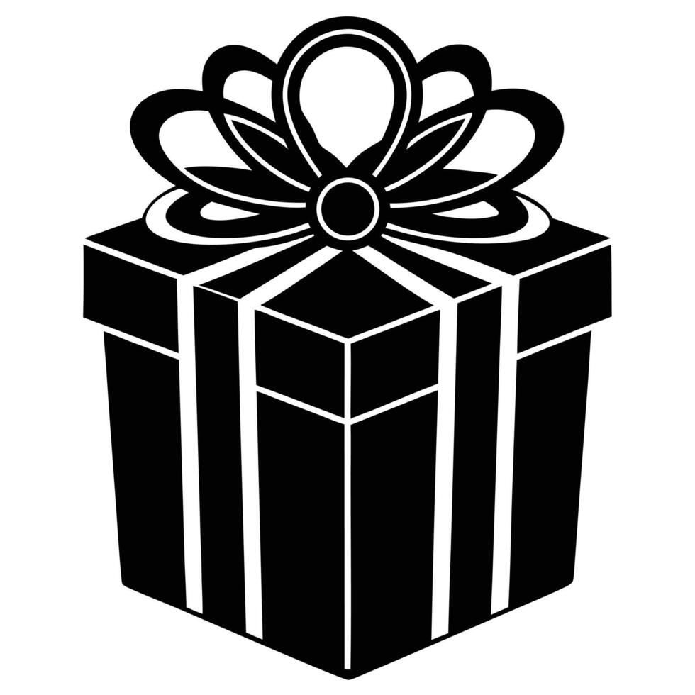 Monochrome Gift Box Illustration with Ribbon and Bow Design vector
