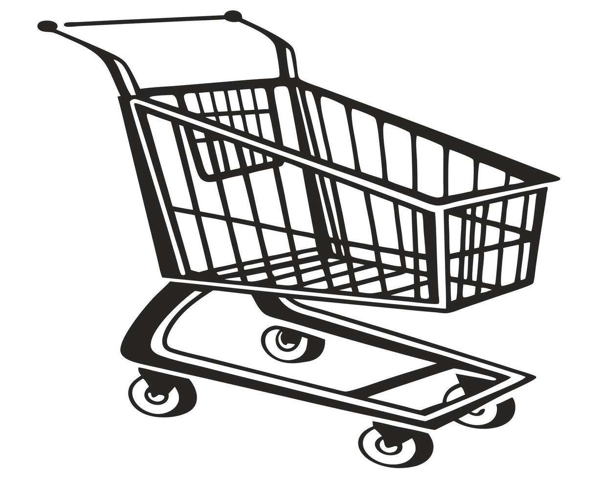 Monochrome Illustration of a Classic Supermarket Shopping Cart on a White Background vector
