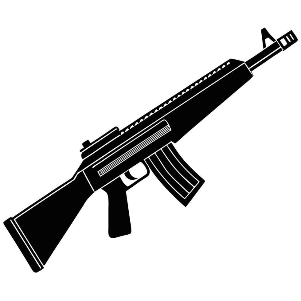 Black and White Illustration of a Modern Assault Rifle with Magazine vector