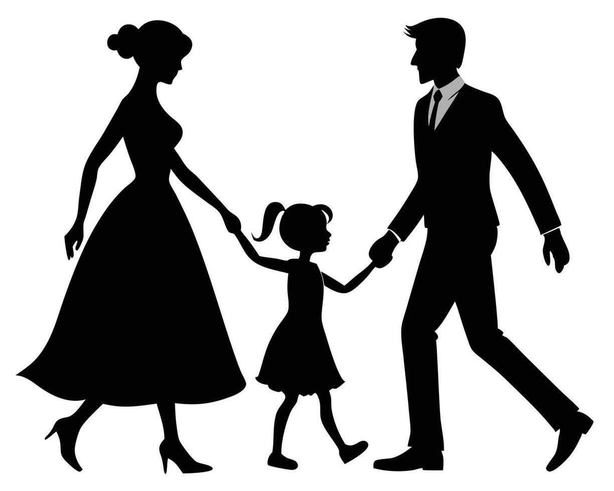 Silhouette of a Family Walking Together Holding Hands in Black vector