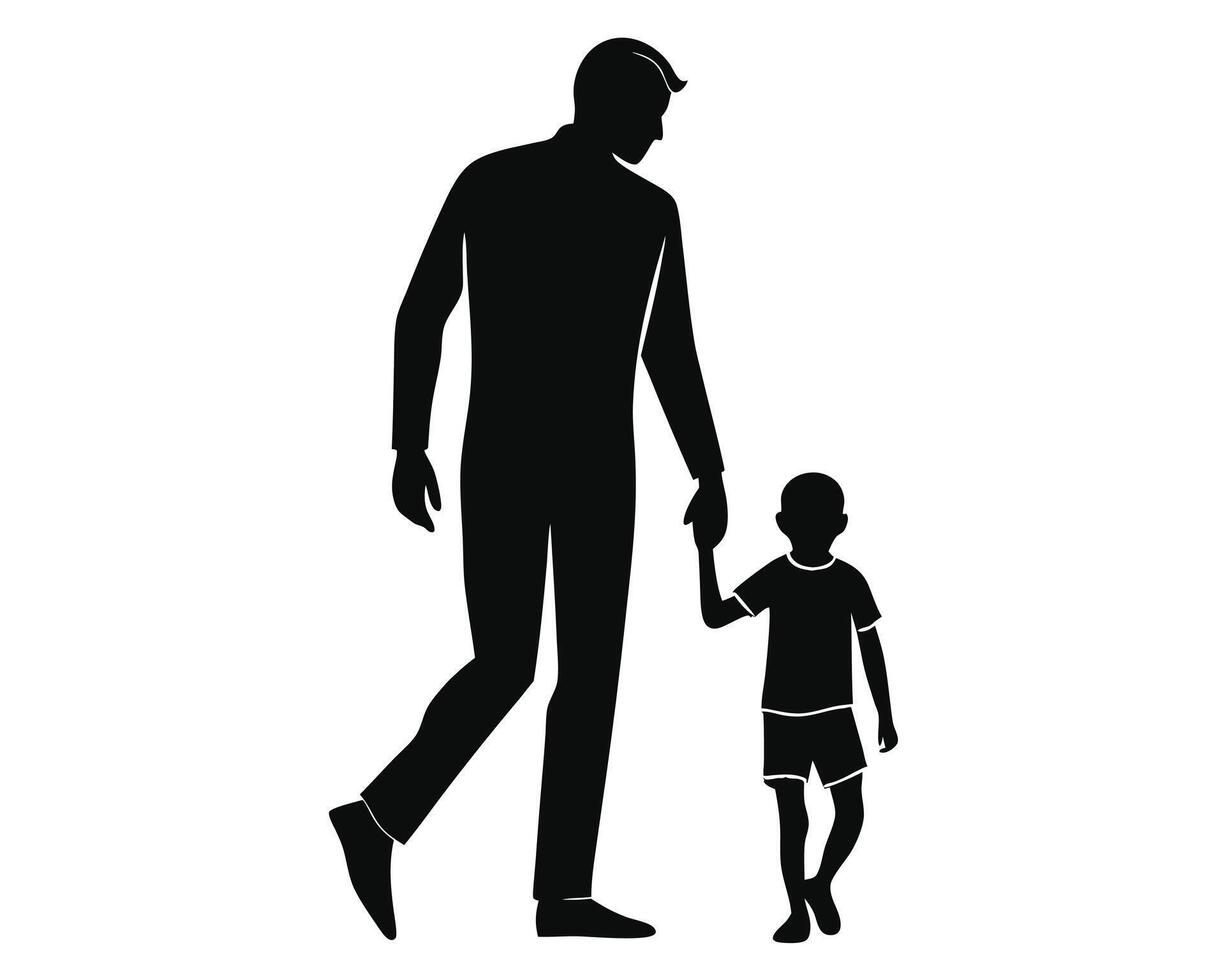 Silhouette of a Father and Son Walking Together Hand in Hand vector