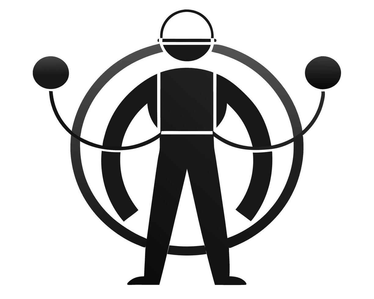 Abstract Worker Icon with Hard Hat and Circular Design Elements vector