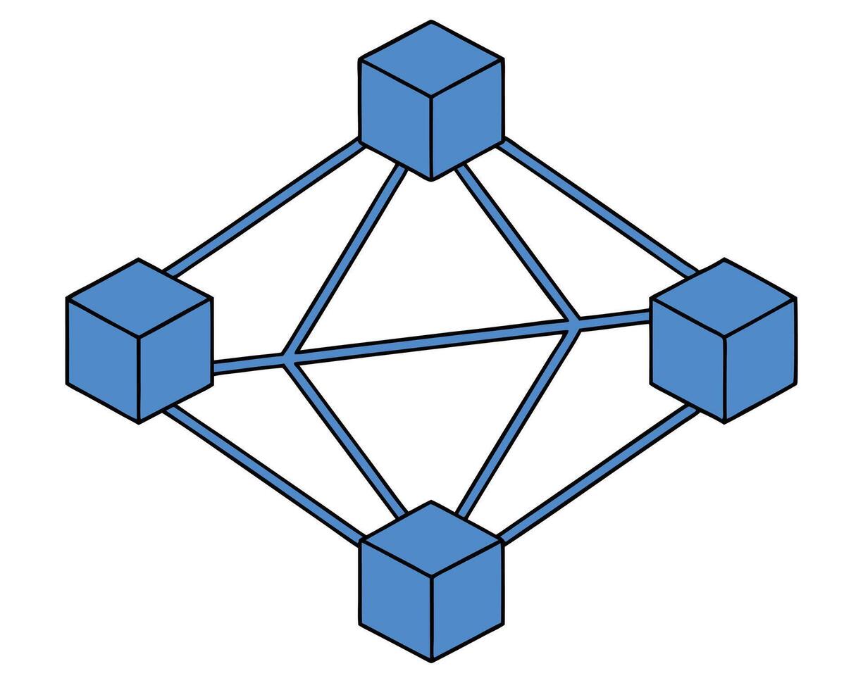 Interconnected Blue Cubes A Network Topology Visualization on White Background vector