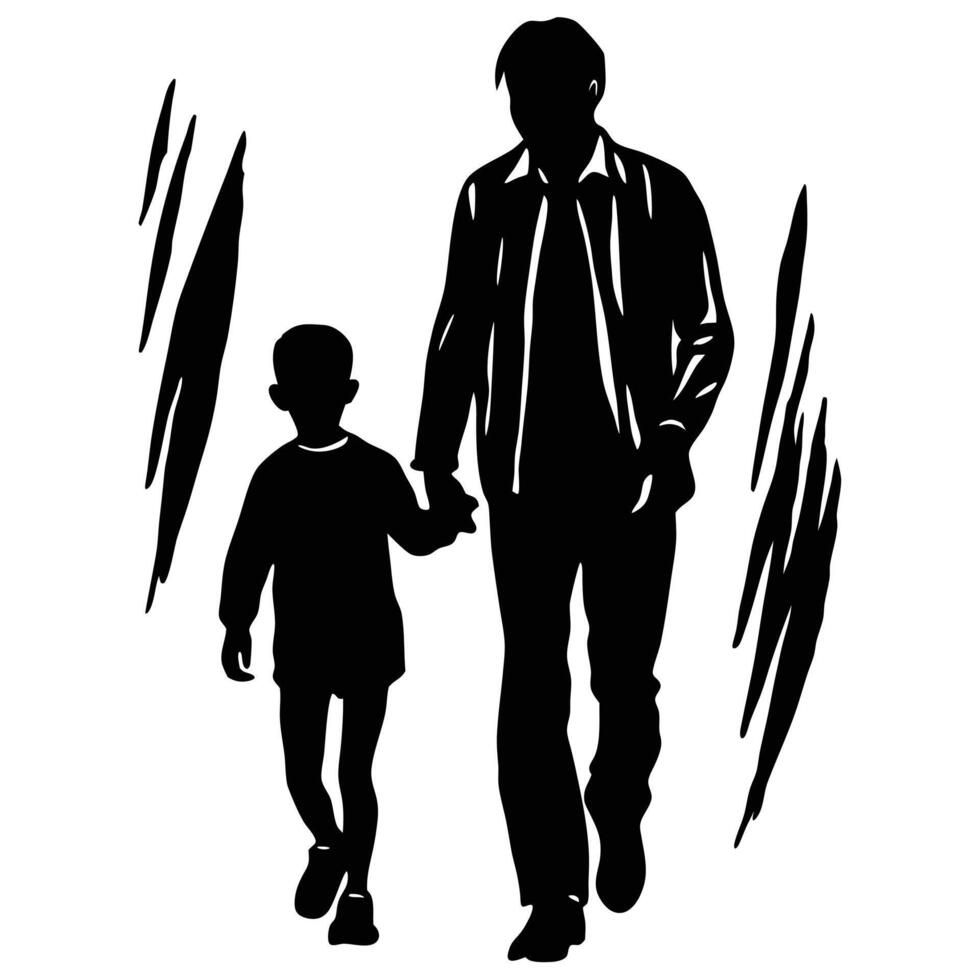 Silhouette of Father and Son Walking Together Hand in Hand Illustration vector