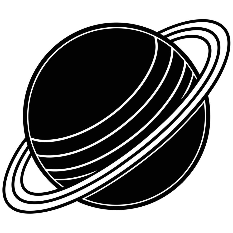 Monochrome Illustration of a Ringed Planet with Three Distinct Rings vector
