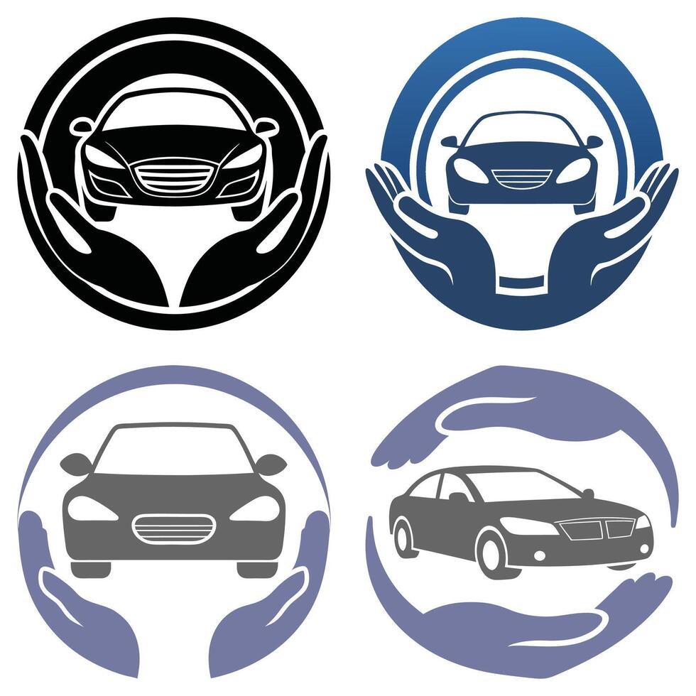 Car Protection and Insurance Logos with Hands in Different Color Variations vector