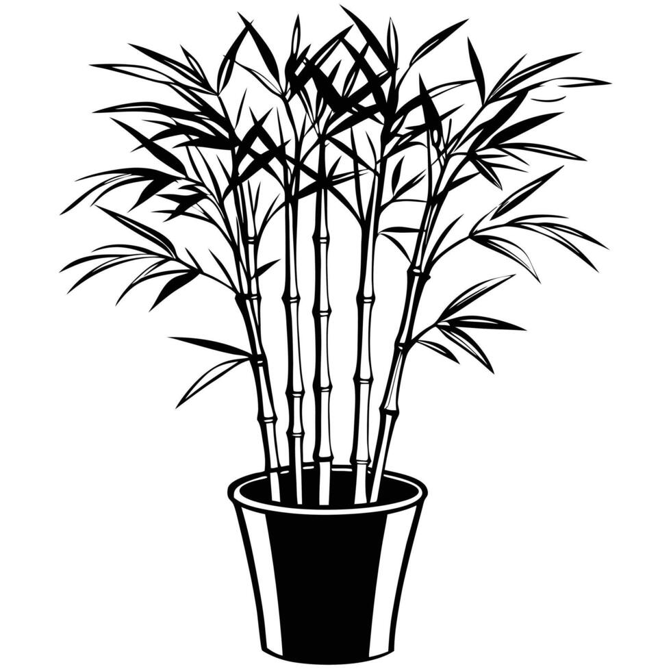 Elegant Bamboo Plant in a Pot Black and White Illustration vector