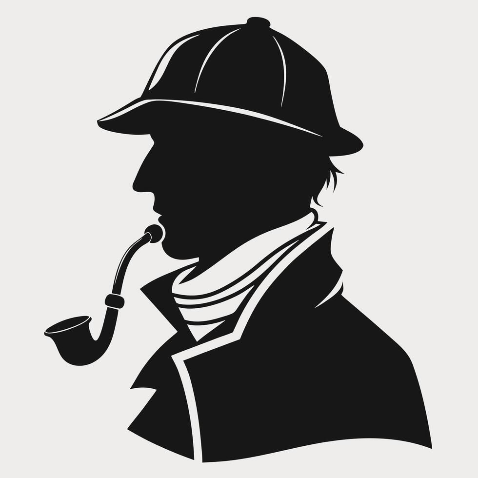 A Detective with Deerstalker Hat and Smoking Pipe vector