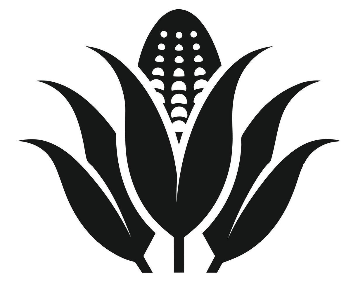 Stylized Black and White Corn Cob with Husk Illustration vector