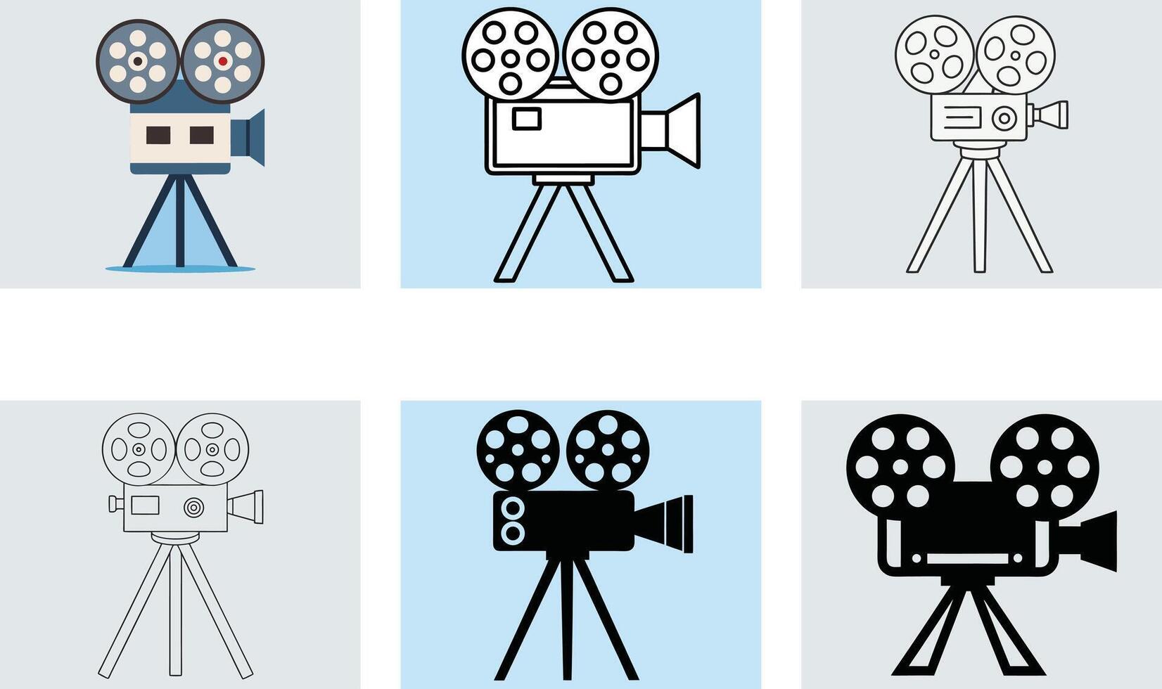 Collection of Retro Movie Camera Illustrations in Varied Styles and Colors vector