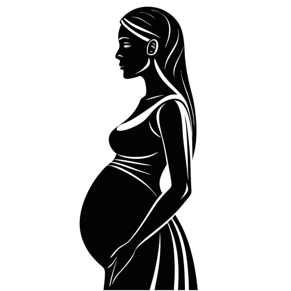 Elegant Silhouette of a Pregnant Woman in a Dress Side Profile vector