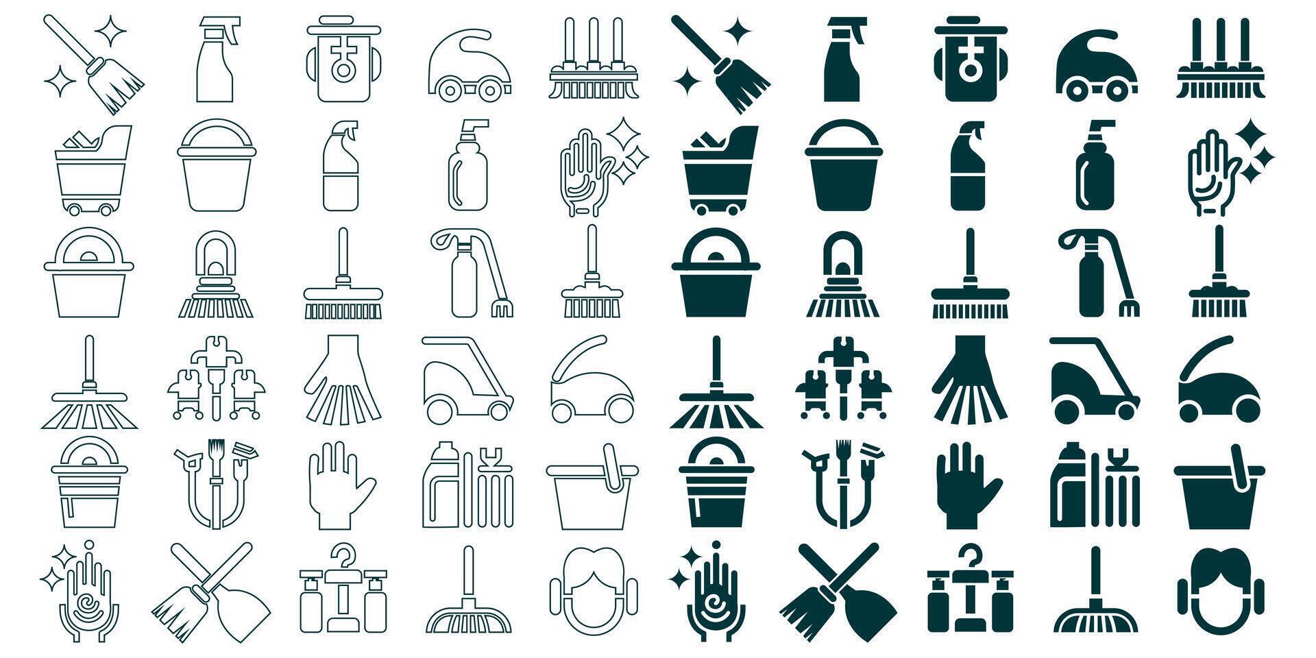 Mega collection of cleaning service icon set in expanded line and shape style symbol. Cleaning service icon set vector