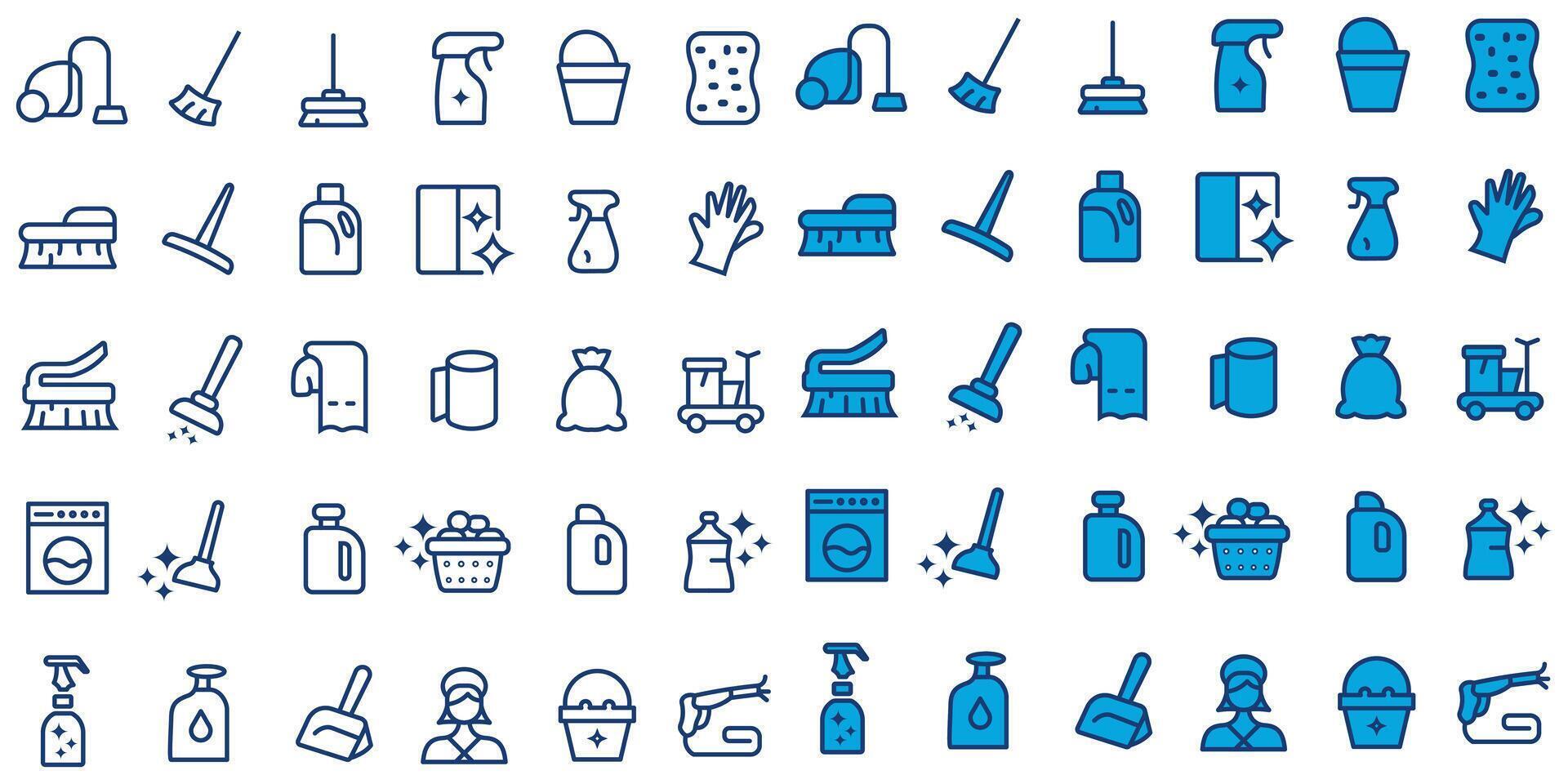 Cleaning service expanded line shape icon on maid, brush, vacuum cleaner, hygiene, laundry, domestic life and many more. Illustration on housekeeping, element, cleaning service Icon vector