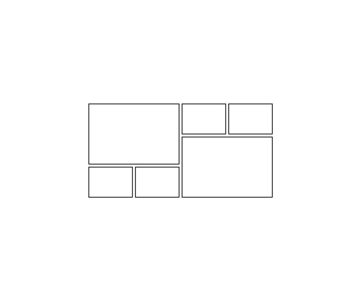 Frame collage from square and rectangle shape for photo, image template line set. Mood board layout, background. Gallery grid, mosaic puzzle border outline illustration vector