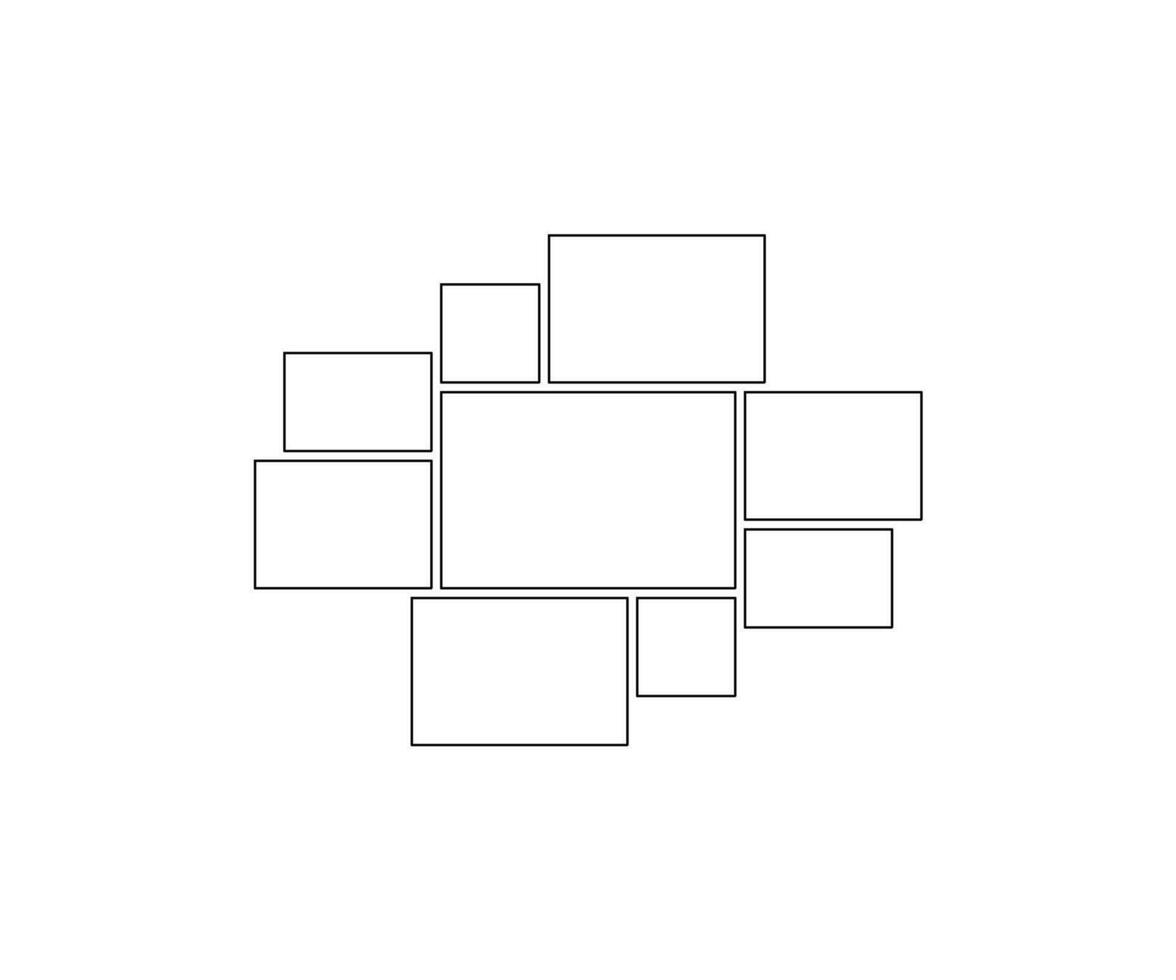 Frame collage from square and rectangle shape for photo, image template line set. Mood board layout, background. Gallery grid, mosaic puzzle border vector
