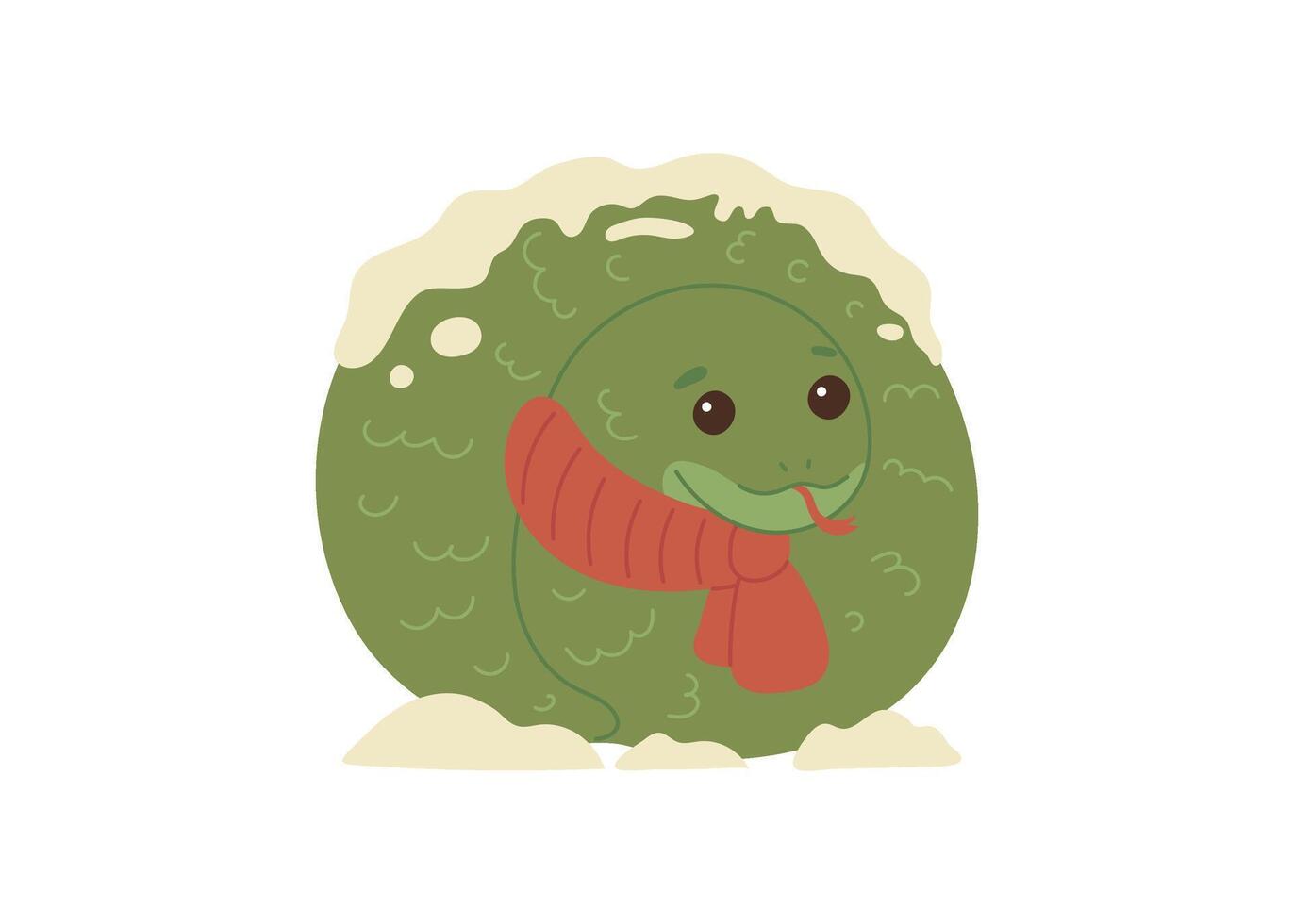 Cute green snake animal kawaii character in winter, symbol 2025 year. Wild reptile with tongue, serpent. Cartoon hand drawn style for children illustration vector