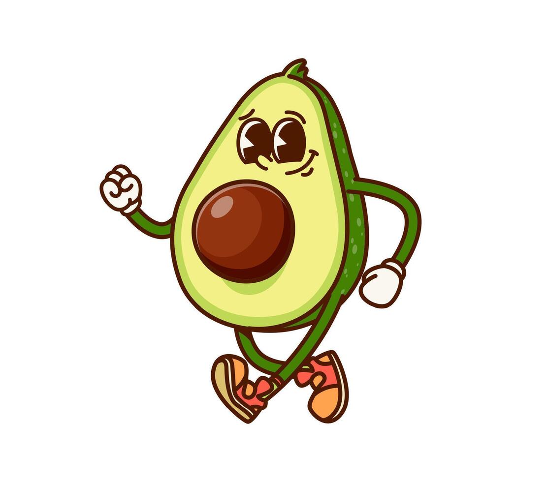 Avocado fruit half groovy cheerful character vector