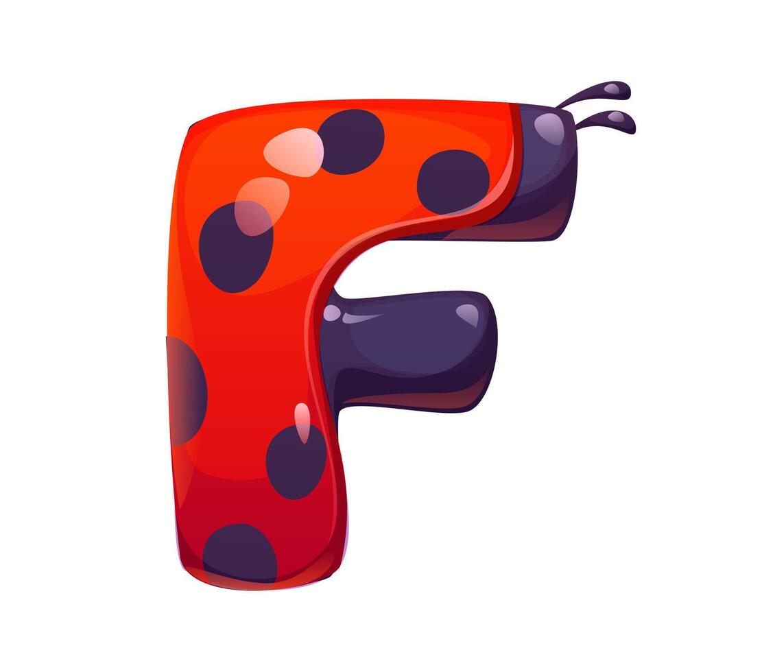 Ladybug beetle cartoon font typeset letter F vector
