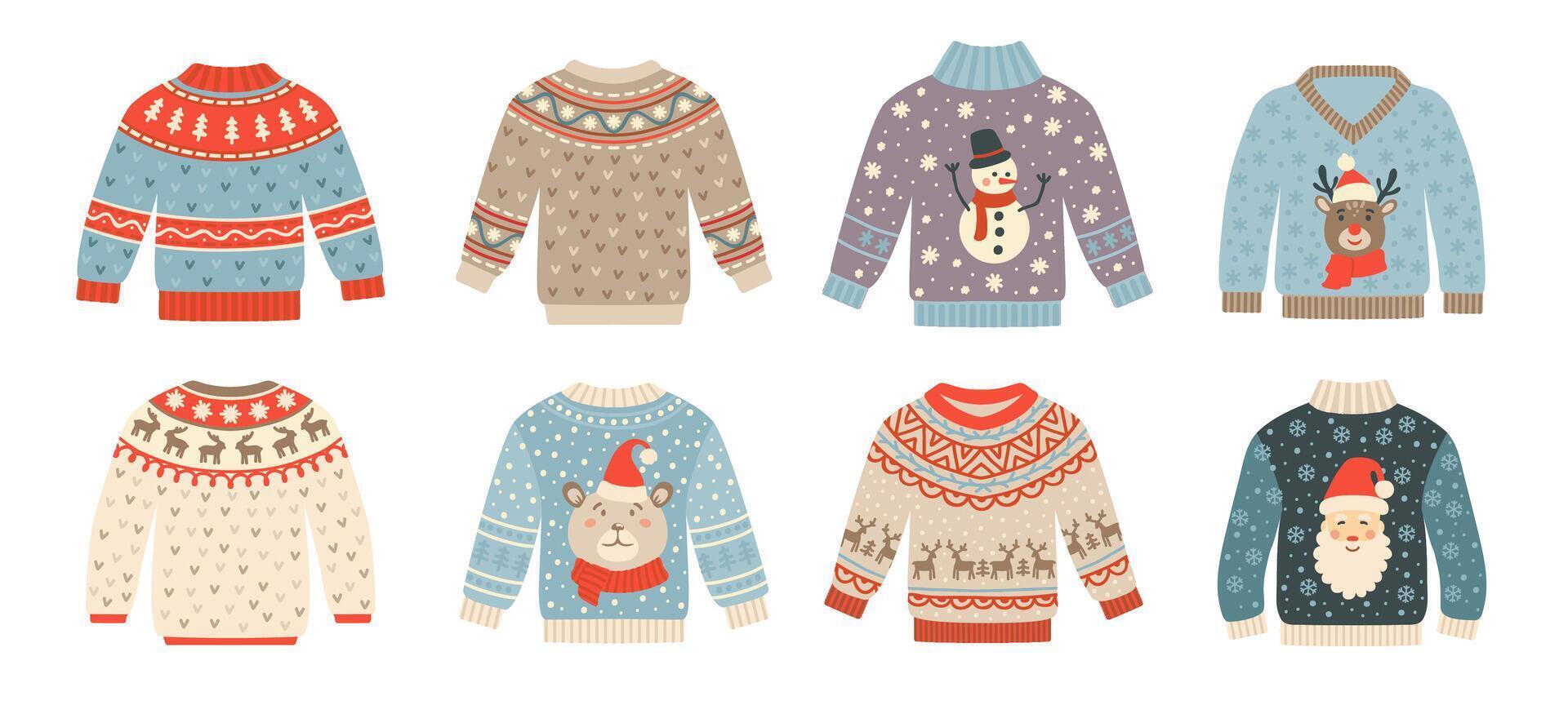 Christmas ugly party sweater with Xmas patterns vector