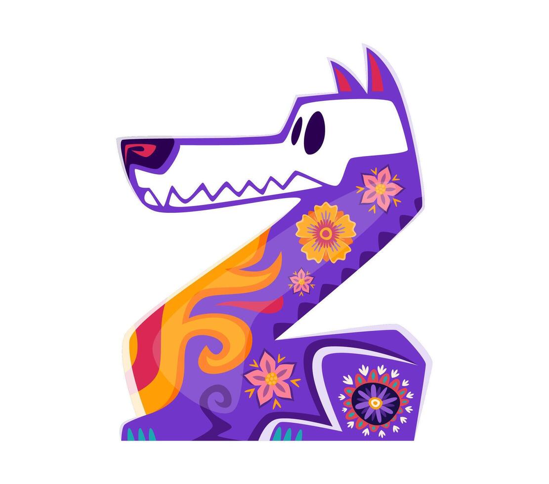 Day of the Dead font dog or jackal skull letter Z vector