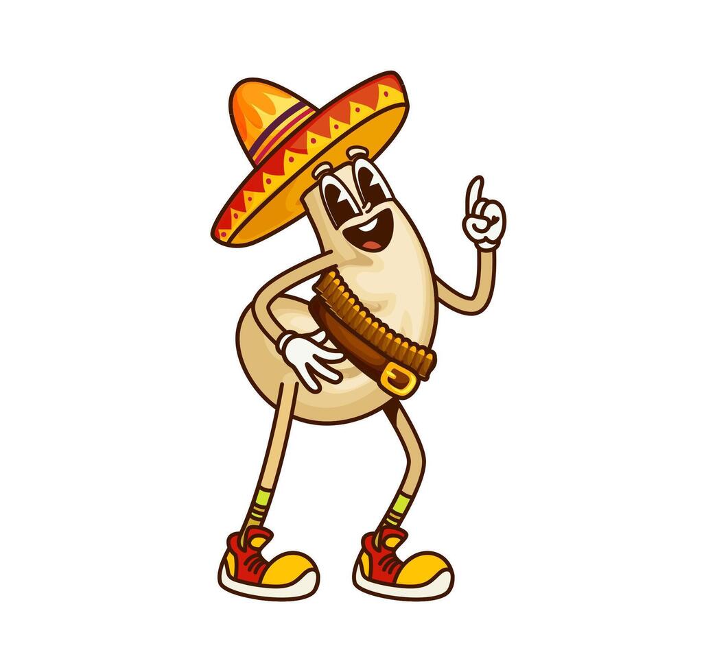 Groovy cashew nut cowboy, Western bandit character vector
