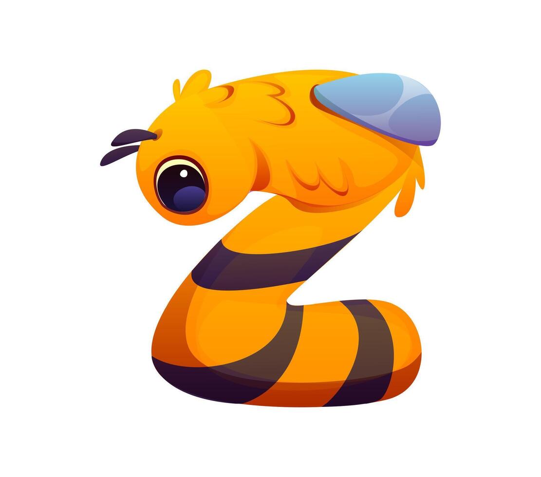 Honey font, cartoon working bee insect letter Z vector