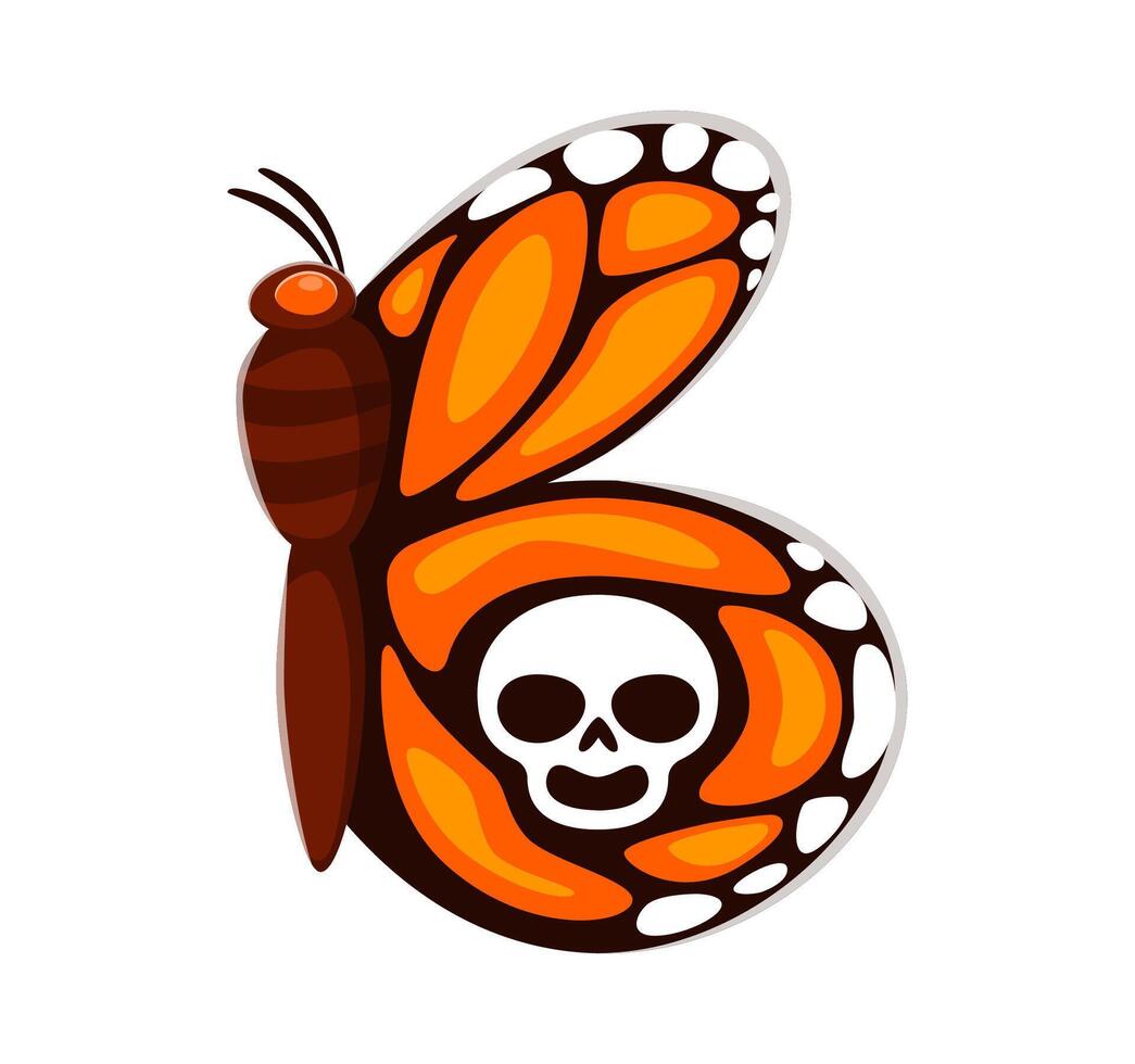 Day of the Dead font butterfly with skull letter B vector