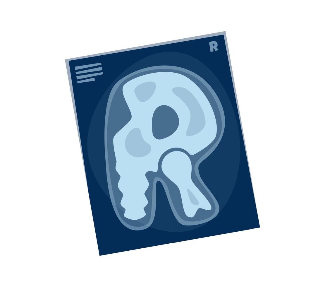Medicine cartoon font bones joint X-ray letter R vector