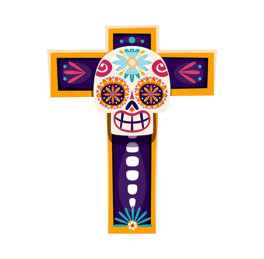Day of the Dead font cross, sugar skull letter T vector