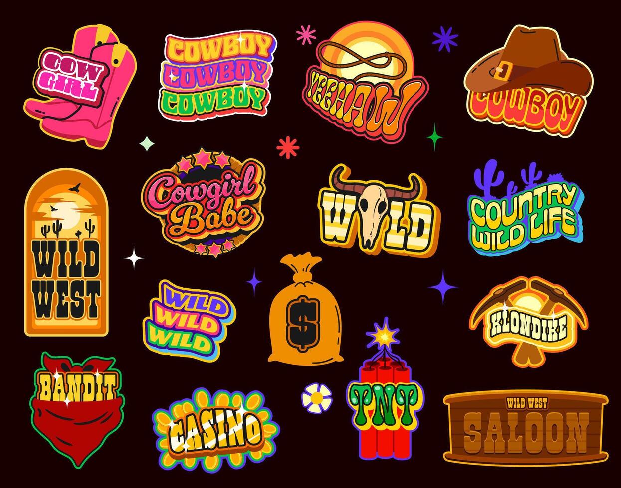 Colorful Western stickers and logos vector