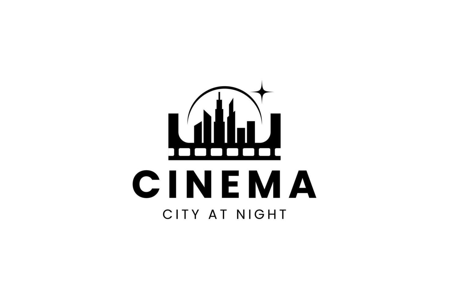 Modern cinema logo featuring film reel and play button. Perfect for studios or apps. vector