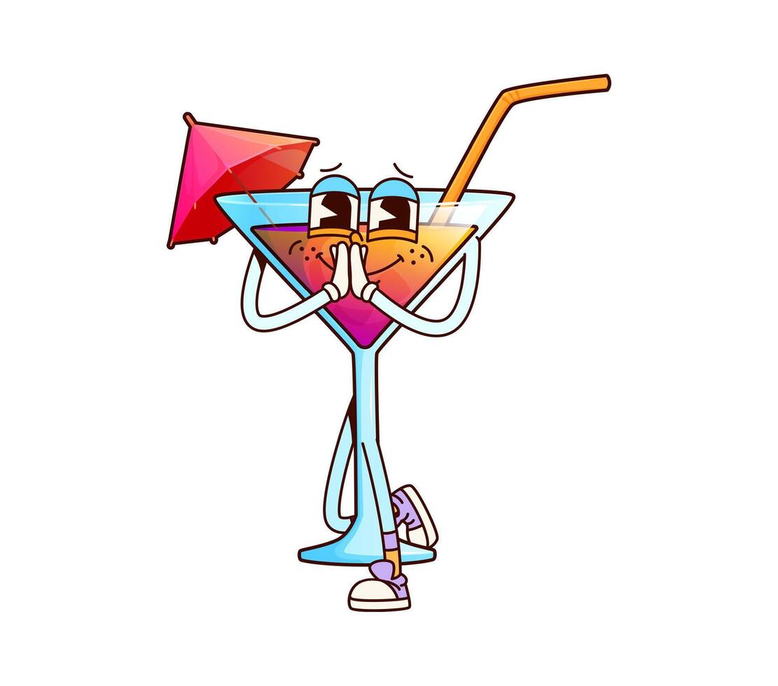 Cocktail drink glass 60s groovy funny character vector