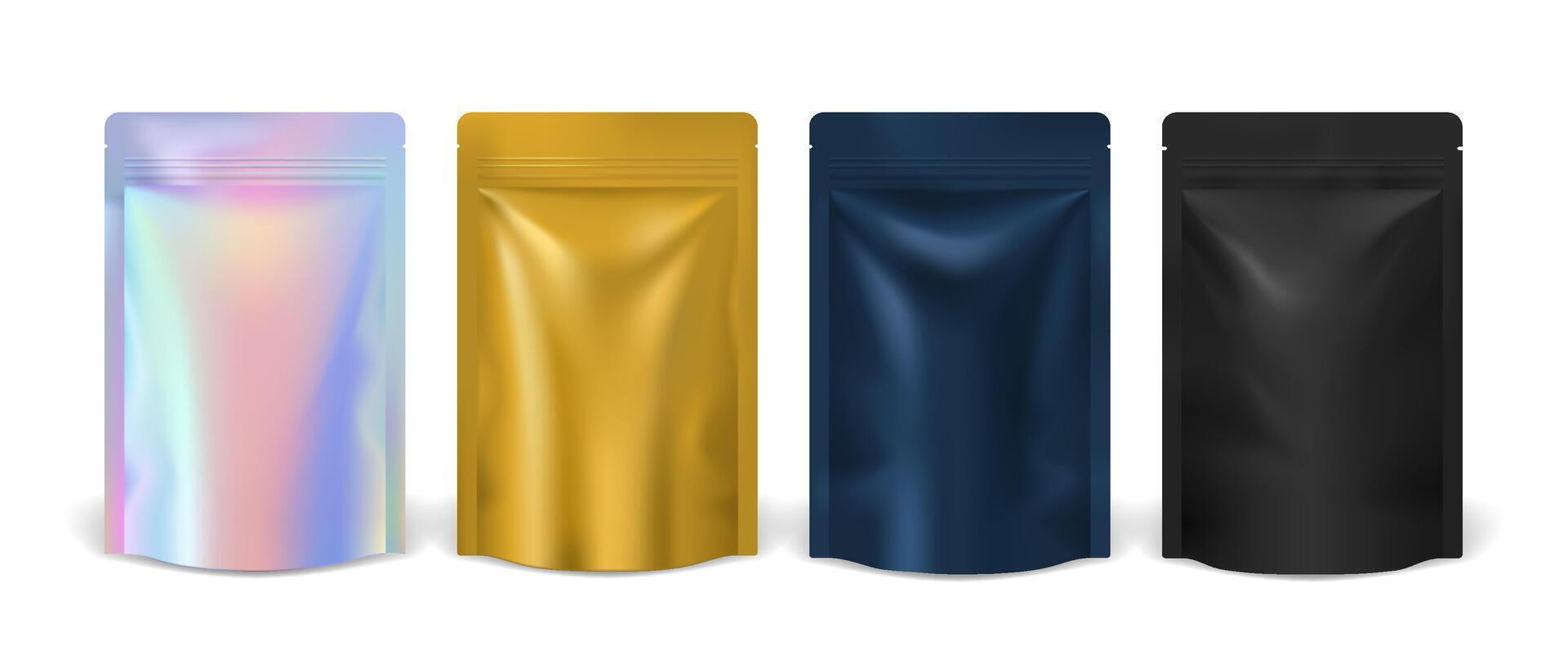 Realistic color pouch bags 3d sachet packs vector