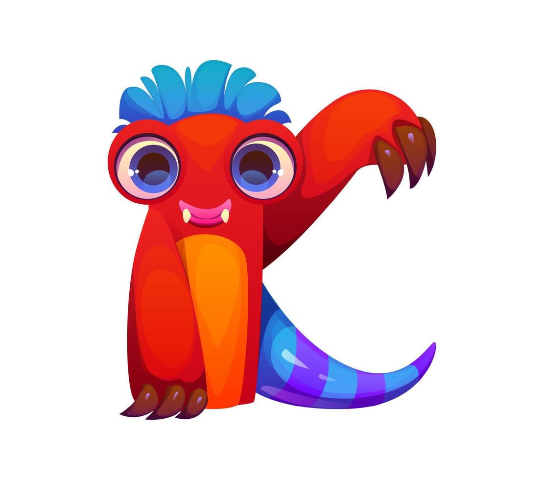 Bizarre monster character cartoon font letter K vector
