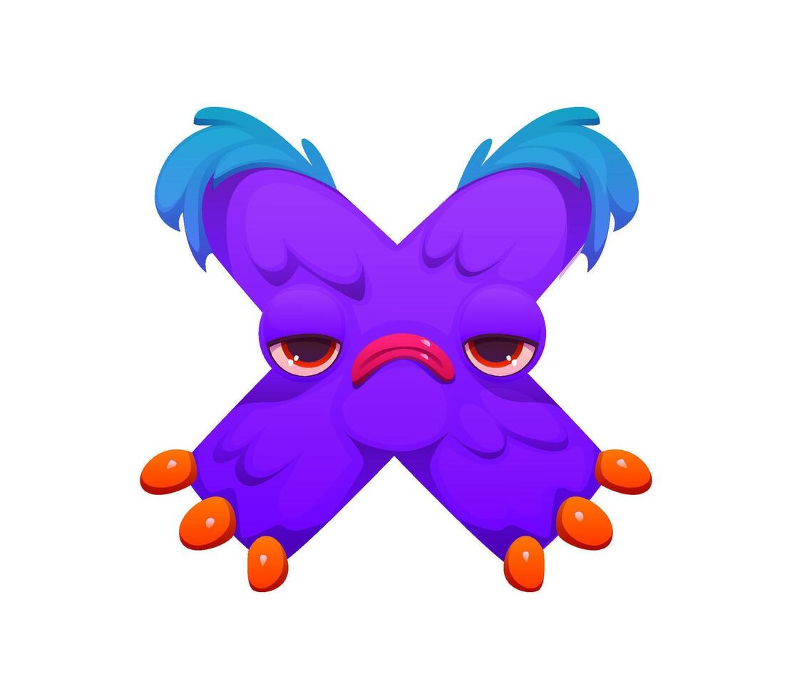 Bizarre monster character cartoon font letter X vector