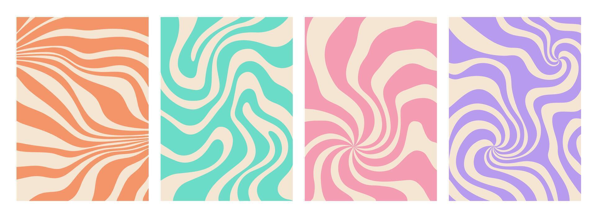 Psychedelic twisted groovy hippie patterns set vector