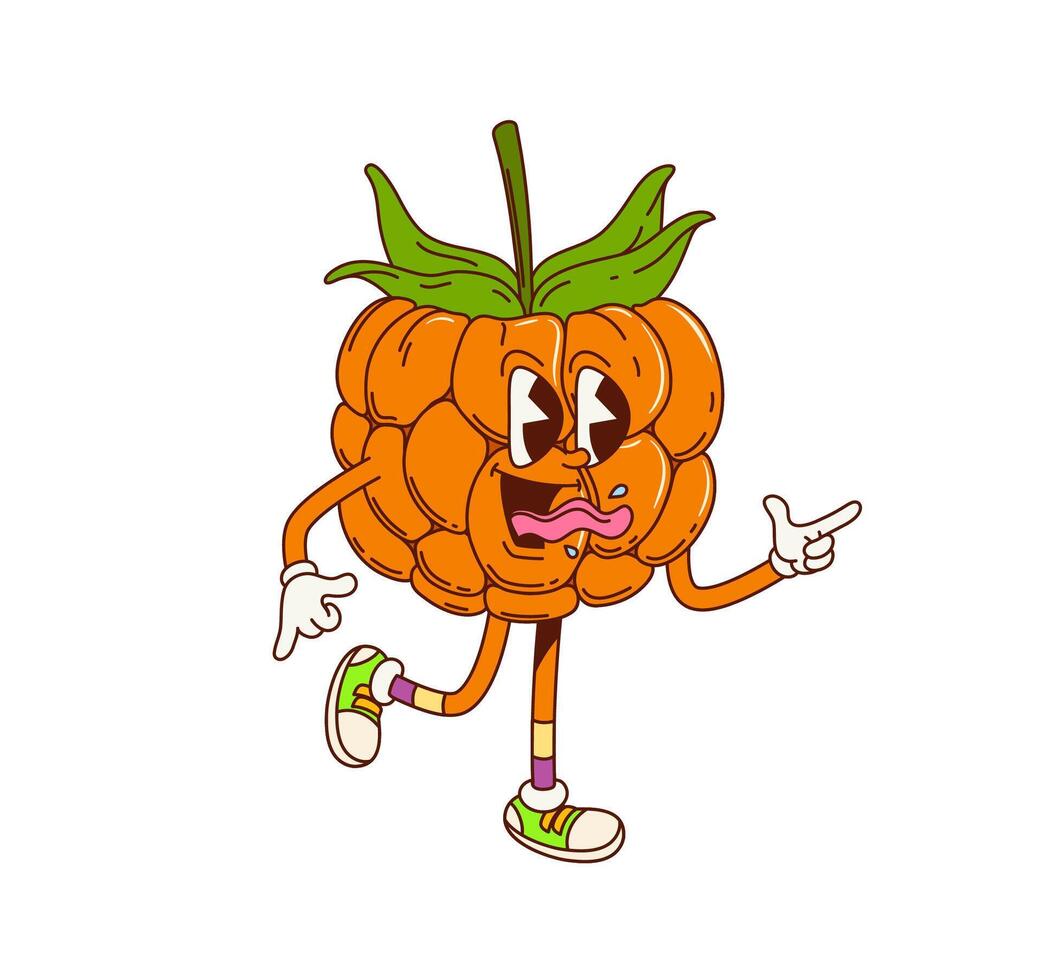 Cartoon groovy cloudberry fruit berry character vector