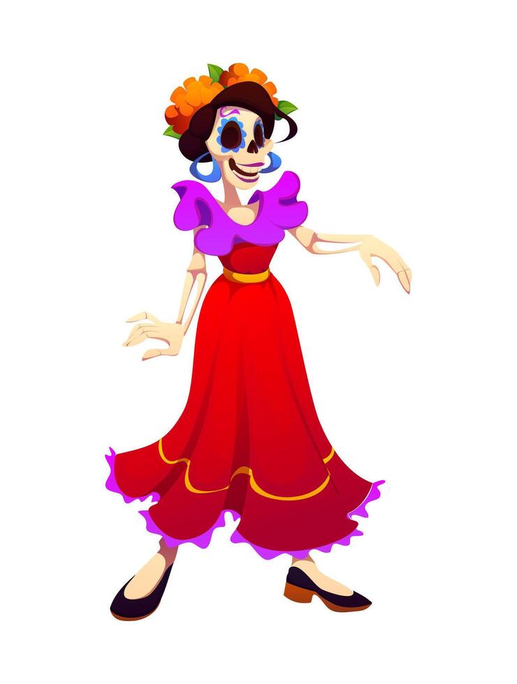Day of the dead Catrina female skeleton character vector