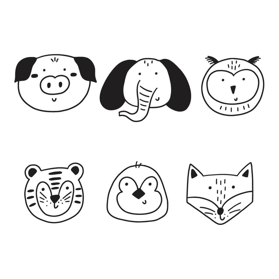 Animal cute line doodle simple face vector