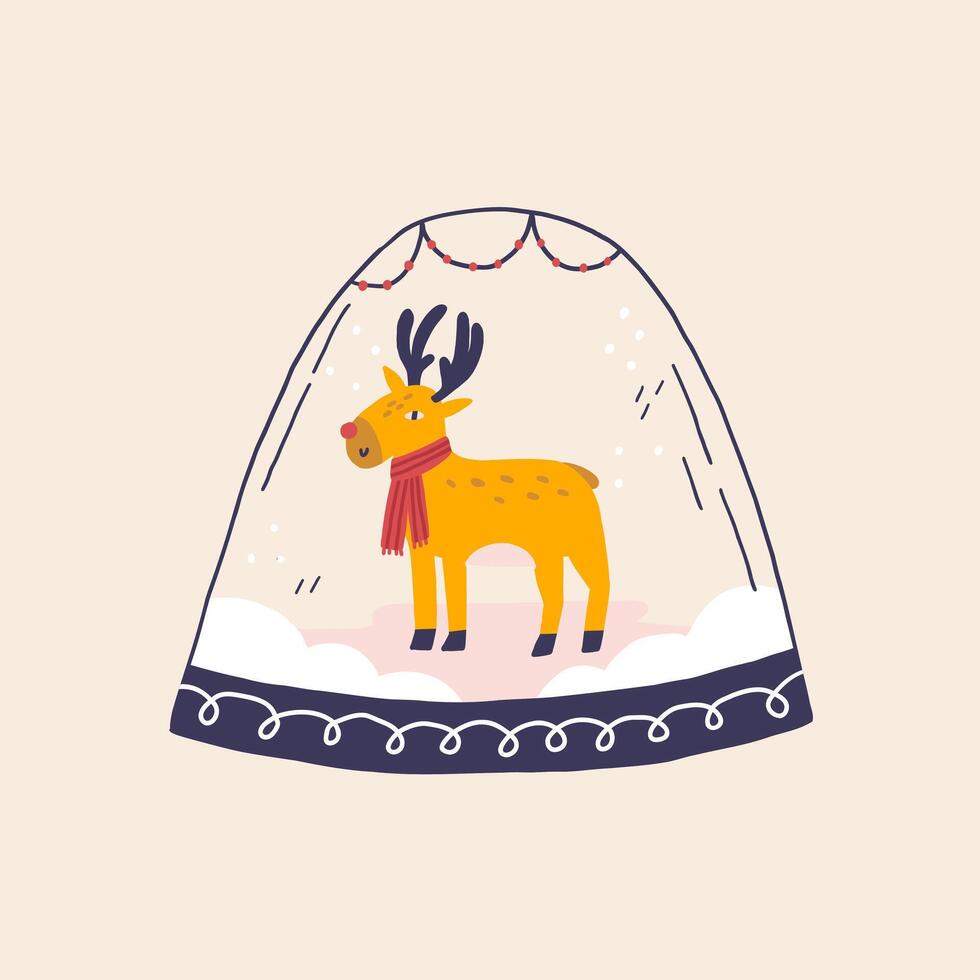 Christmas Crystal Snow Globe with Xmas Reindeer vector