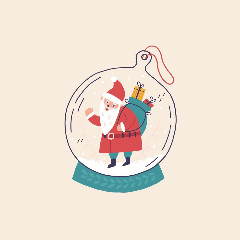 Christmas Crystal Snow Globe with Santa Claus and Bag of Presents vector