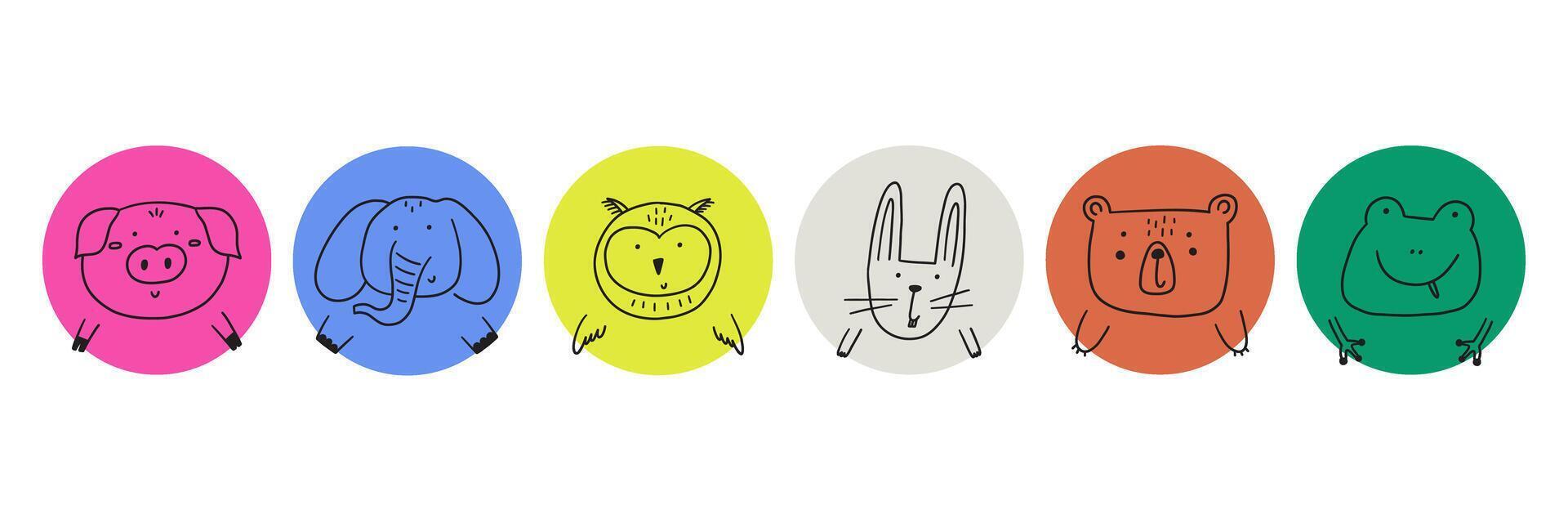 Cute animal face circle avatar vector